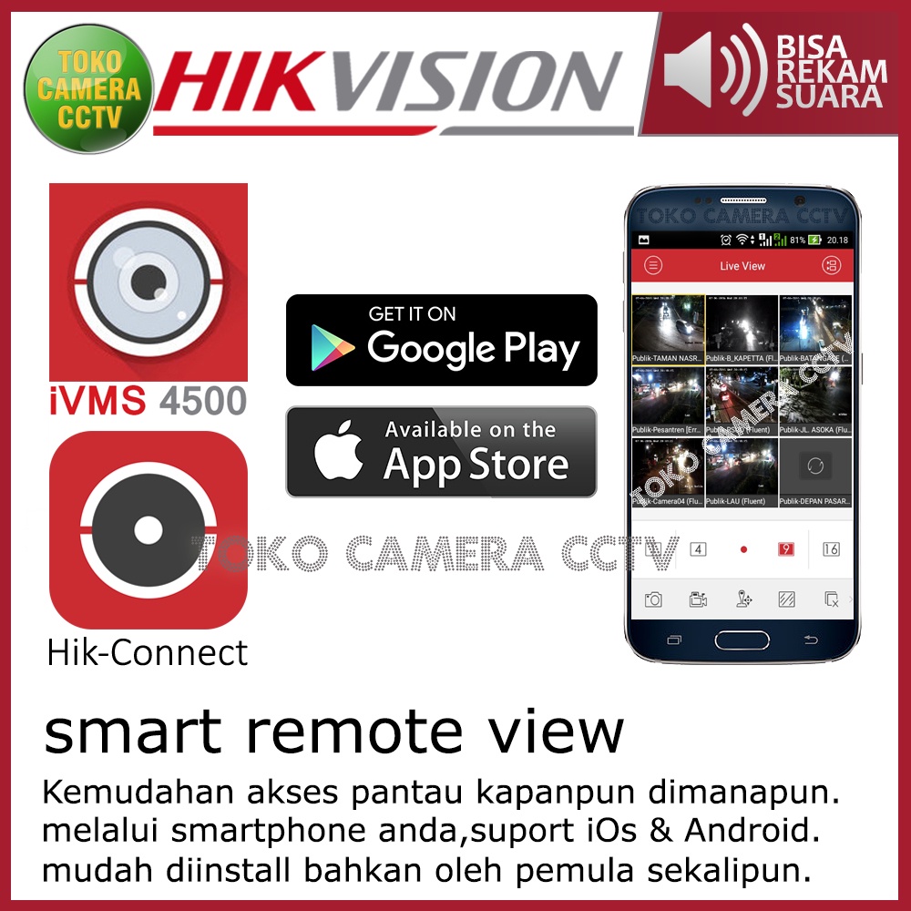 PAKET CCTV HIKVISION 2MP 4 CHANNEL 3 KAMERA AUDIO