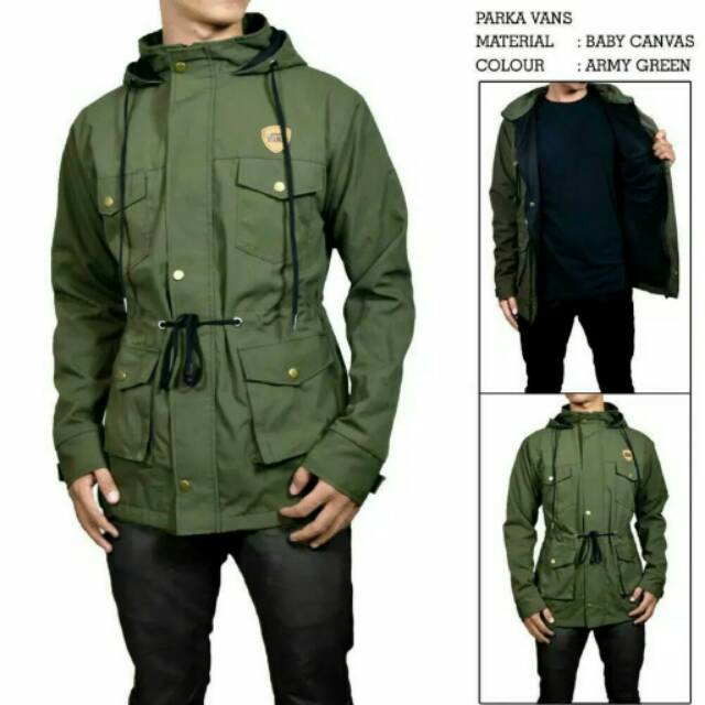 Jaket parka canvas pria/jaket parka canvas polos cowok hijau army