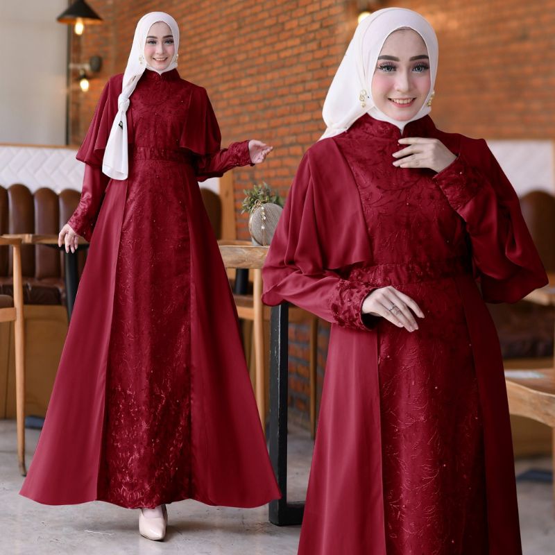 BAJU GAMIS DRESS FULL BROKAT BRUKAT TILE LAYER DEPAN PREMIUM PESTA NIKAH KONDANGAN SERAGAMAN BRIDESM