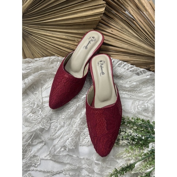 sepatu wanita seyla wedding pesta merah marron 3cm tahu