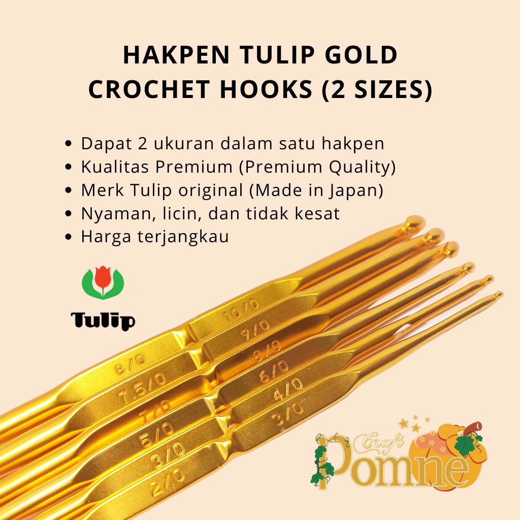 TULIP GOLD DOUBLE POINTED CROCHET HOOK | HAKPEN TULIP GOLD 2 UKURAN | AFFORDABLE PREMIUM CROCHET HOOK