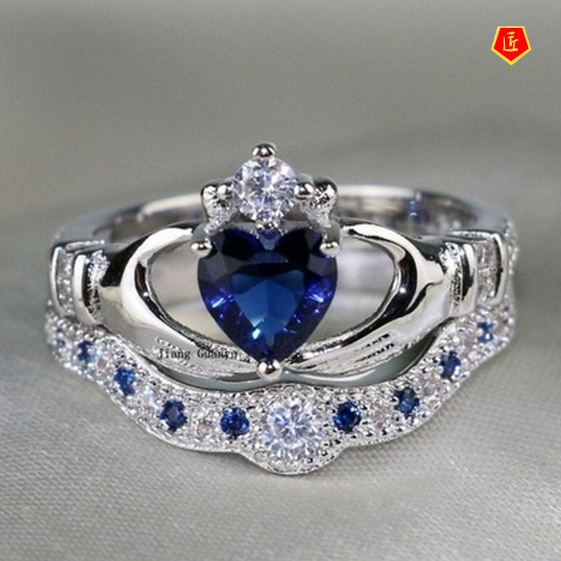 [Ready Stock]Luxury Creative Sapphire Double Layer Ring Set