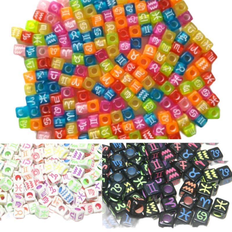 (20 gram) Zodiac Signs Dice Beads | Mote Dadu Simbol Zodiak / Manik mote Zodiak Kotak / manik mote k