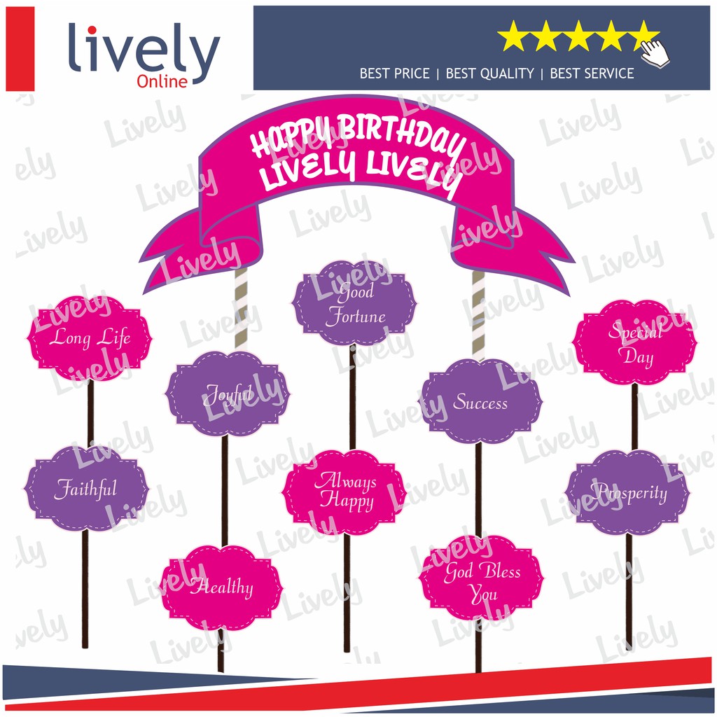 CAKE TOPPER KARAKTER HIASAN KUE HBD HAPPY BIRTHDAY CUSTOM NAMA BEST WISHES HBD set