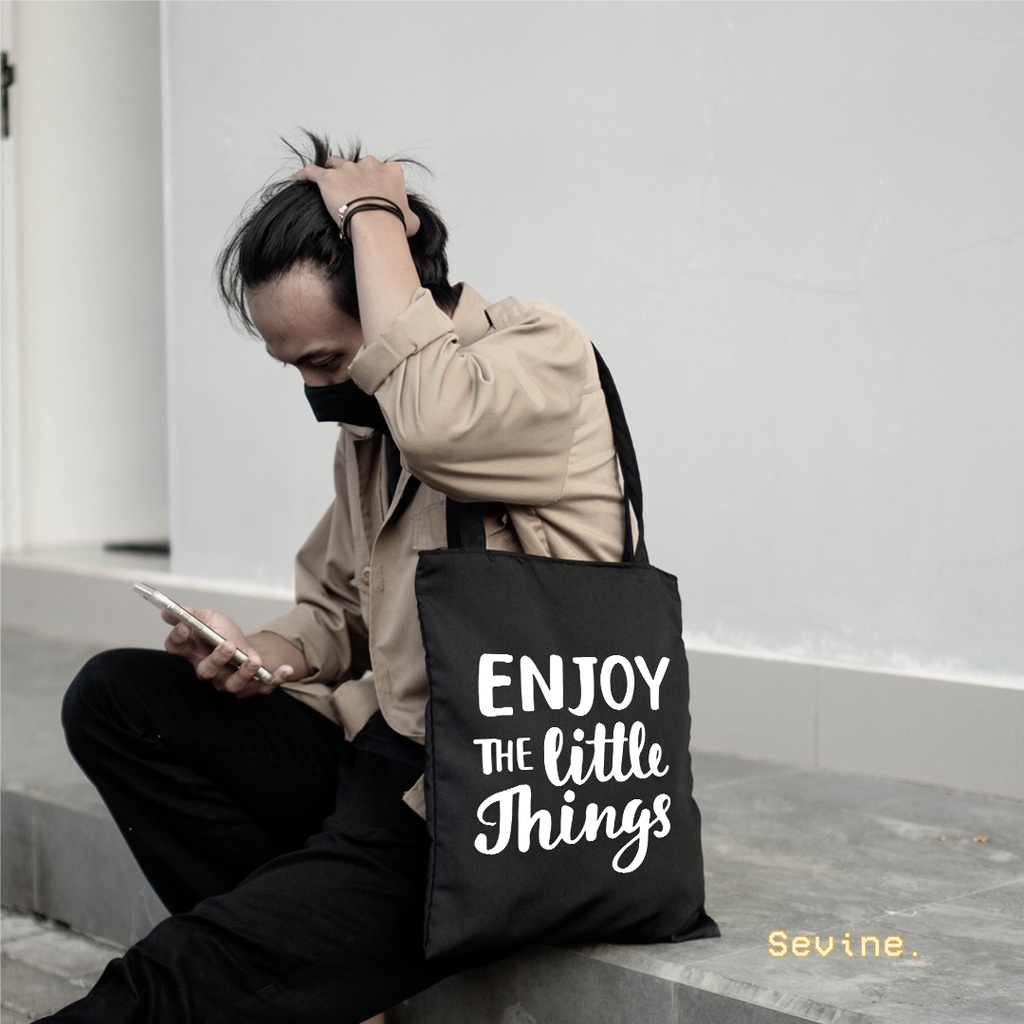 Sevine Totebag Tas Wanita Tote bag Resleting Girl Quotes Black Series Hitam - TQ6