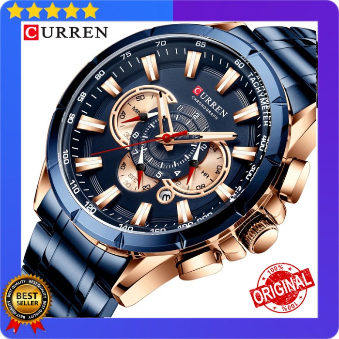 Jam Tangan Pria Import CURREN 8363 Original Garansi Resmi 1 Tahun - Biru RoseGold
