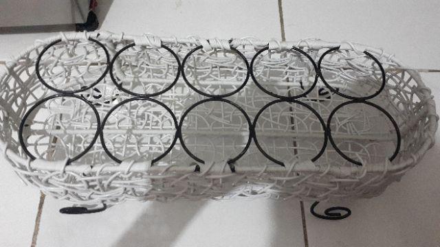 Keranjang Aqua Oval 10 Lubang Tanpa Tangkai - Keranjang Air Mineral Cup 10 Bahan Besi Rotan Sintetis