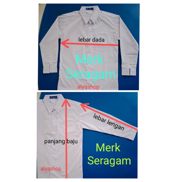 Baju Seragam Sekolah Putih Polos Lengan Panjang SD, SMP &amp; SMA merk SERAGAM (baca deskripsi dulu ya)