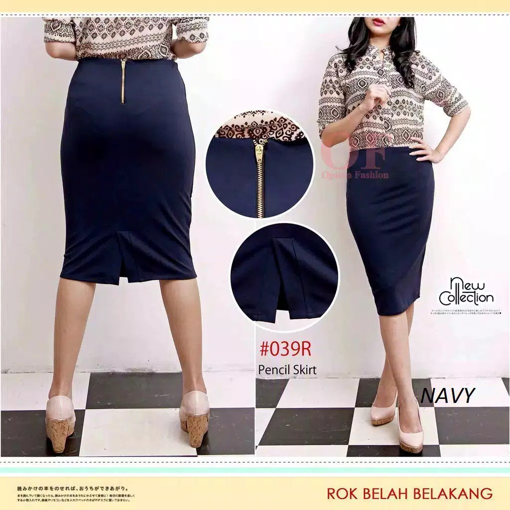 Rok Span Pendek Bahan Scuba / Pensil Skirt / Rok Midi Wanita Sleting (Zipper)