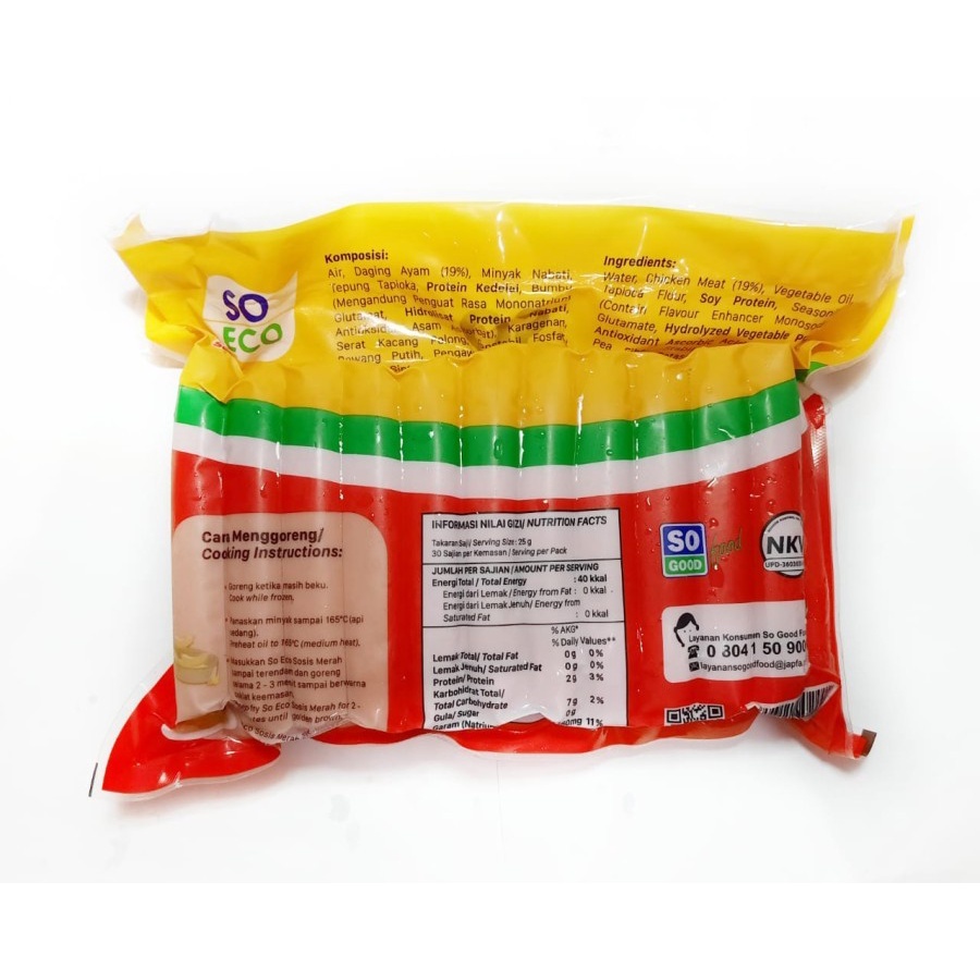 SOSIS AYAM KOMBINASI SO ECO 750GR ISI 30 HALAL MUI