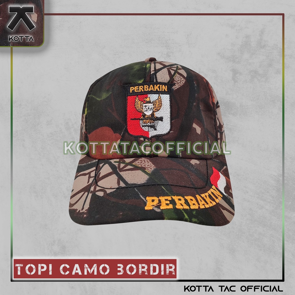 TOPI CAMO BORDIR DAN BUFF PERBAKIN - TOPI CAMO LOGO PERBAKIN - TOPI BERBURU - TOPI TACTICAL CAMO