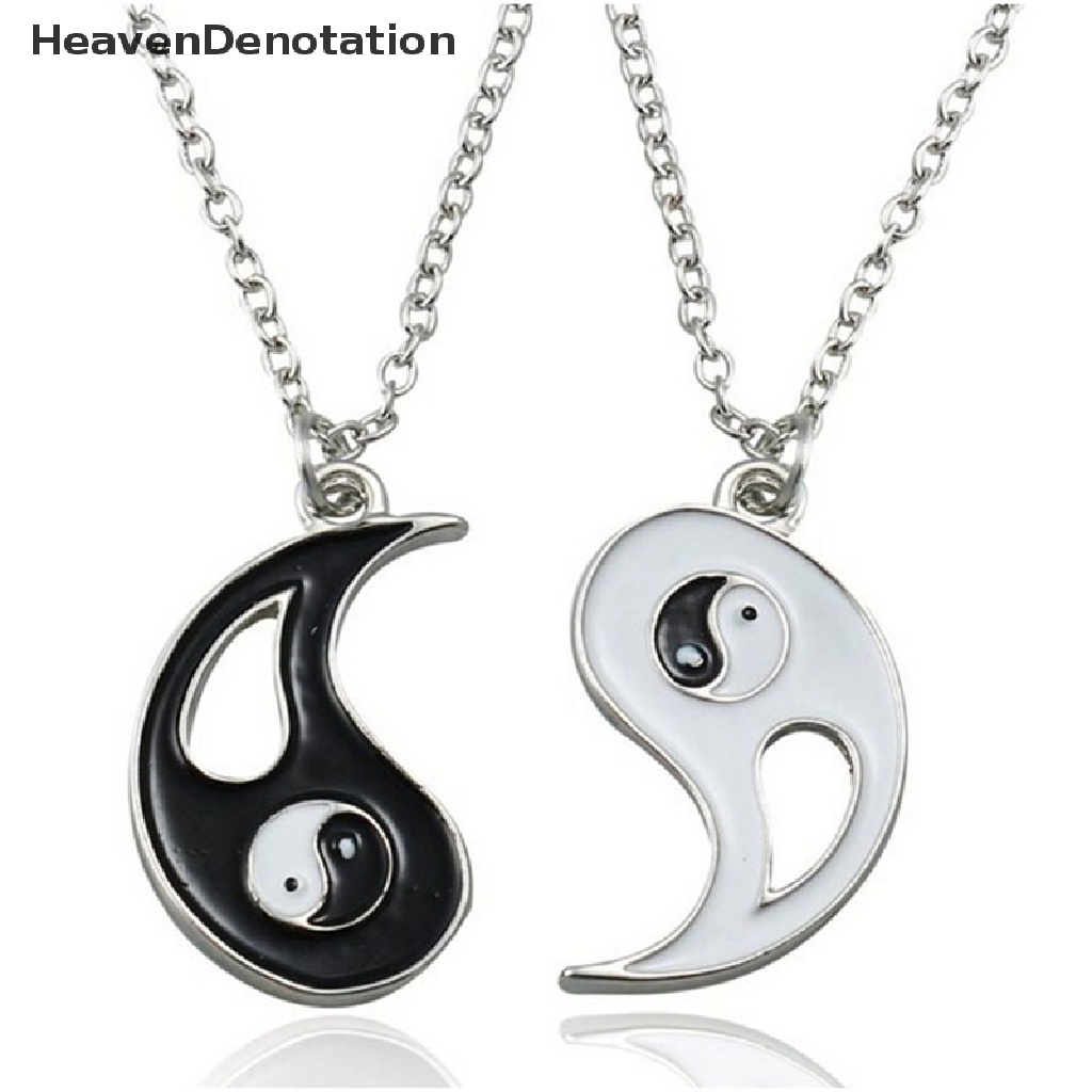 2pcs Kalung Persahabatan Dengan Liontin Yin Yang Warna Hitam Putih Untuk Pasangan