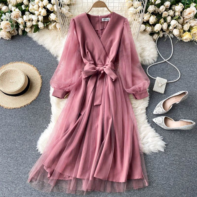 midi long dress party dress korea cantik korea pink