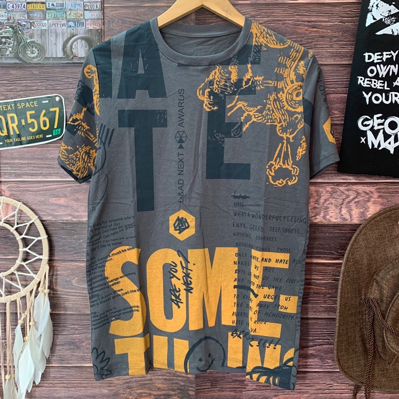 kaos distro pria something size M L XL warna motif full printing bahan cotton 30s