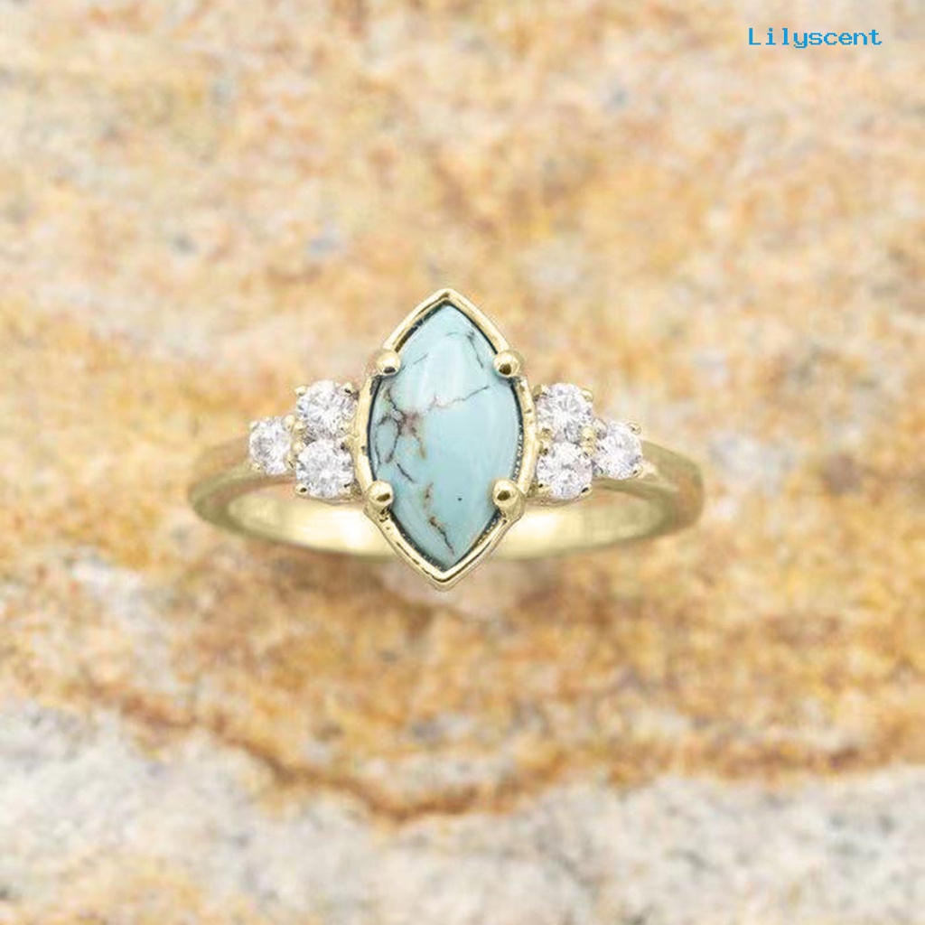 3pcs / Set Cincin Bahan Alloy Hias Berlian Imitasi Turquoise Untuk Wanita