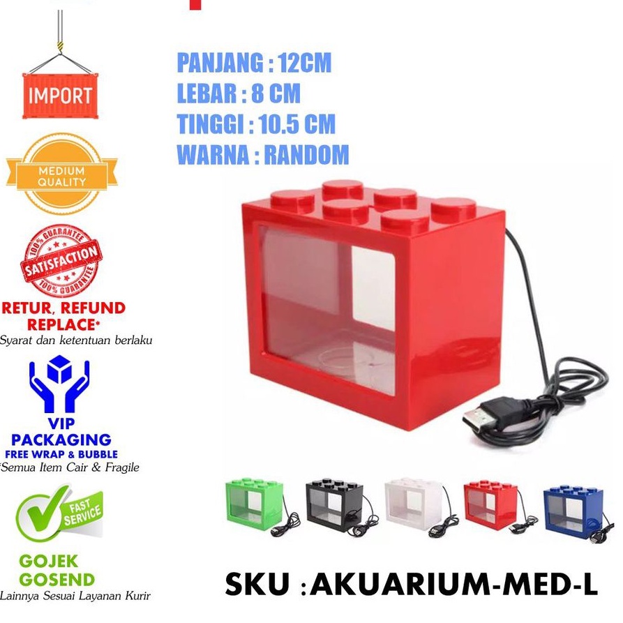 Akuarium Aquarium Medium Lego Ikan Cupang Hias Akrilik Led &amp; Batre