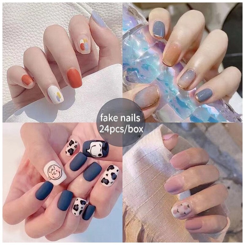 MOTIF A 24pcs Kuku Palsu Dan Lem Fake Nail Art Fashion Free Lem Cair 2gr