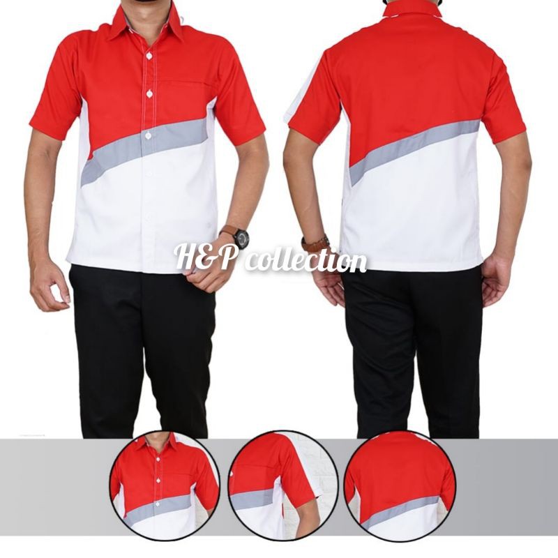 Enzino Sport  Kemeja  Seragam Kerja Merah Abu Putih Kode : DC - 09