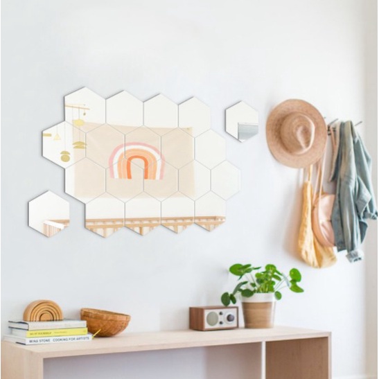 Diskon Shop - 831 (1 PC) Cermin Segi Enam Hexagonal Dekorasi Dinding / Kaca Hexagonal Tempel Dinding-3