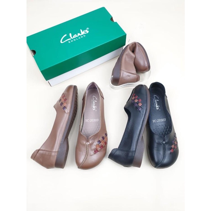 Sepatu Wanita Clarks Leather Flat Original Kulit Asli Import