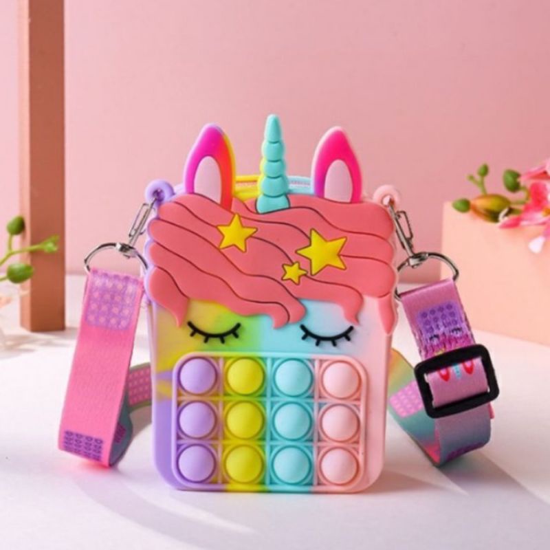 Pop It Tiktok Tas Mainan Sensory Fidget Pop It Toy-TAS Unicorn Rainbow