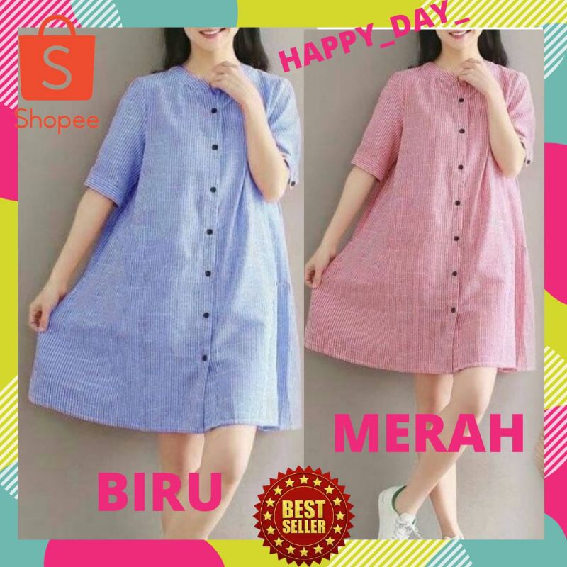 Tunik Wanita Muslim Jumbo Midi Dress Jumbo Korea Style Dres Kekinian Trendy Lengan Sesiku/Atasan Wan