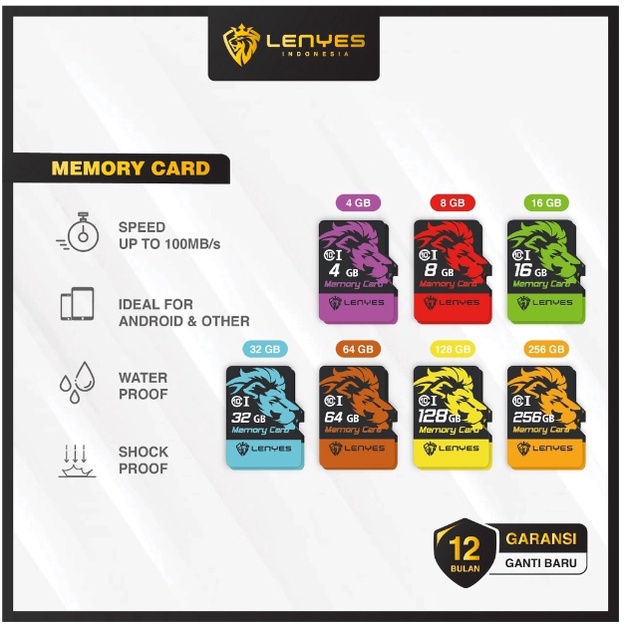 LENYES Memori Micro SD 4GB/8GB/16GB/32GB/64GB CLASS 10 - Up to 90MB