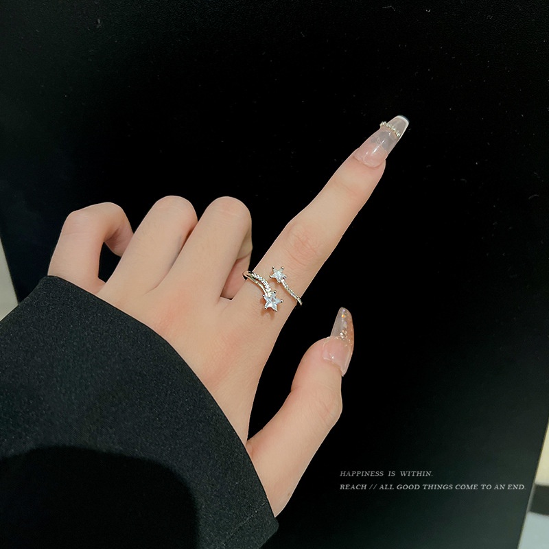 Cincin Jari Telunjuk Model Terbuka Adjustable Desain Bintang Hias Zirkon Untuk Wanita