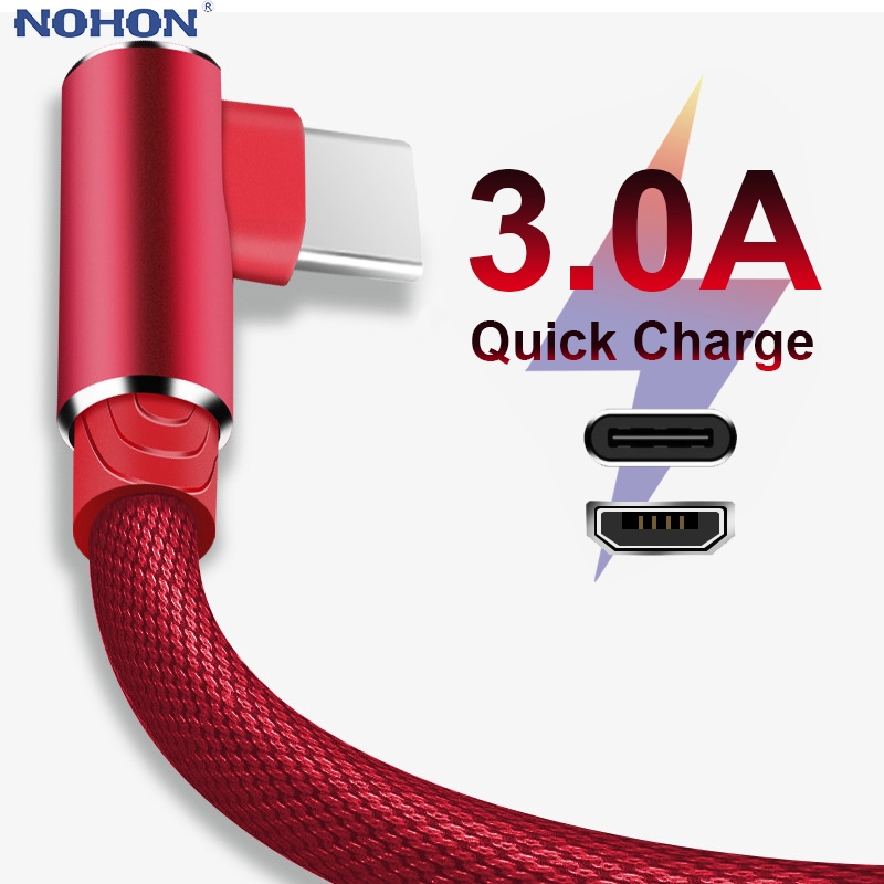 1 / 2m Kabel Data / Charger Micro USB Tipe c 90 Derajat Fast Charging Untuk Samsung / Huawei / Xiaomi