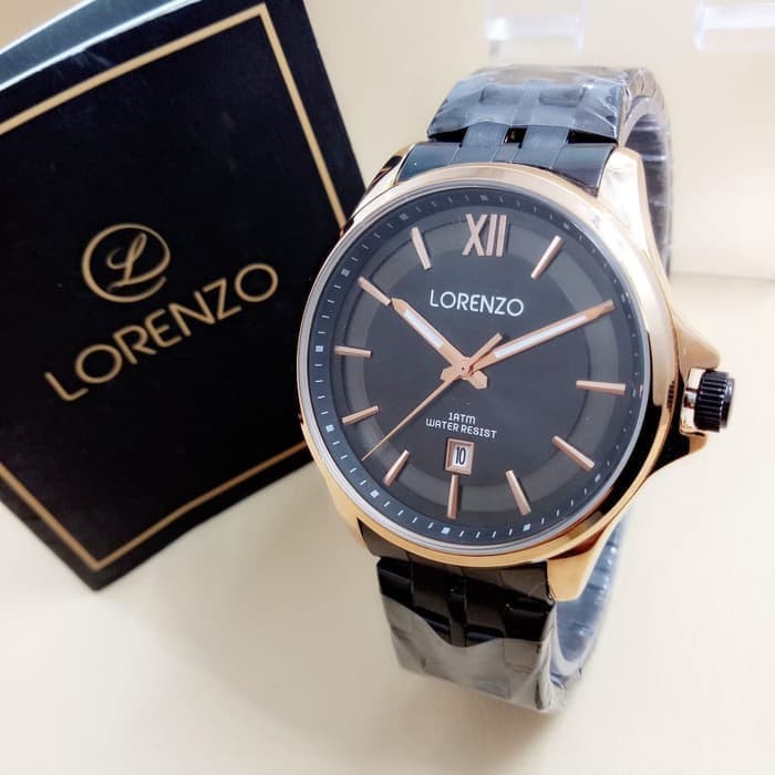 lorenzo 1064 jam tangan pria original rantai stainless tanggal aktif
