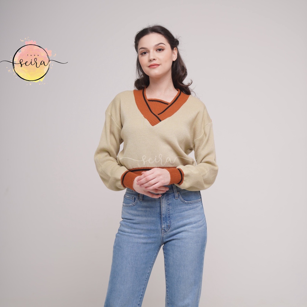 [BISA COD] Luna Sweater Crop Top Knit Rajut / Rajut Style Korea / Atasan Crop Wanita / Outer Crop Top