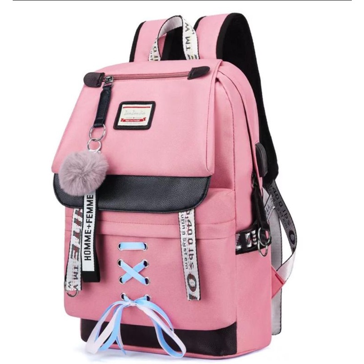 KING_TAS RANSEL ANTI AIR BACKPACK WANITA HITAM MOTIF LIKETHIS KOREA KULIAH SEKOLAH KERJA TA126B5 STEIN-VINK