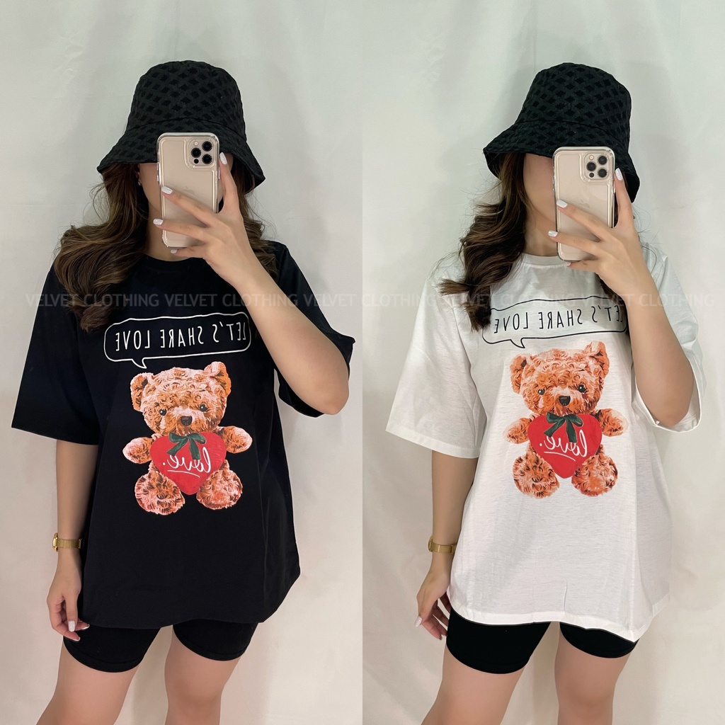 VELVET Kaos wanita cotton combed 30s / kaos wanita premium jumbo size XXL - BEAR SHARE LOVE