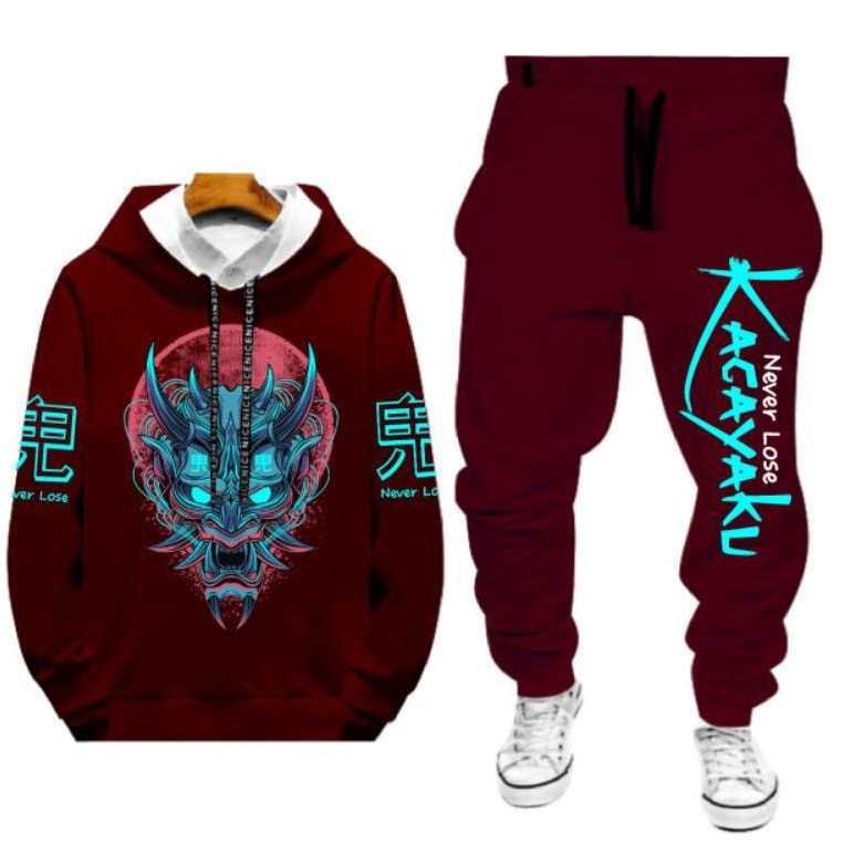 N_S Stelan Pria/Wanita 1Set Hoodie Panjang+Celana Jogger YaKuZa//Yametekudasai