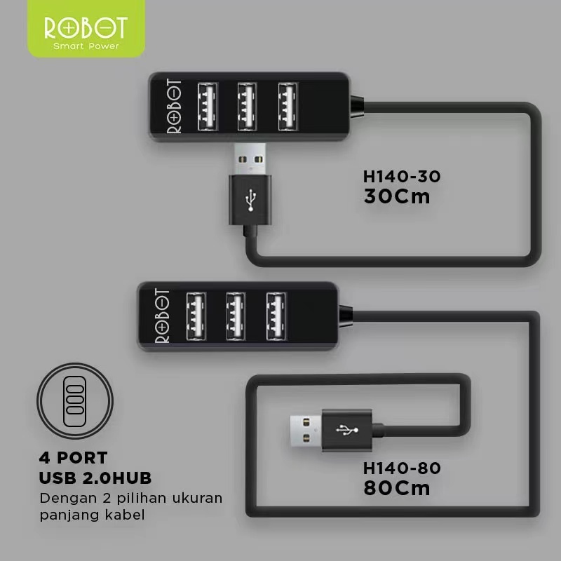 4 Ports USB HUB ROBOT H140-80 Ukuran 80cm Portable Multi Function Original