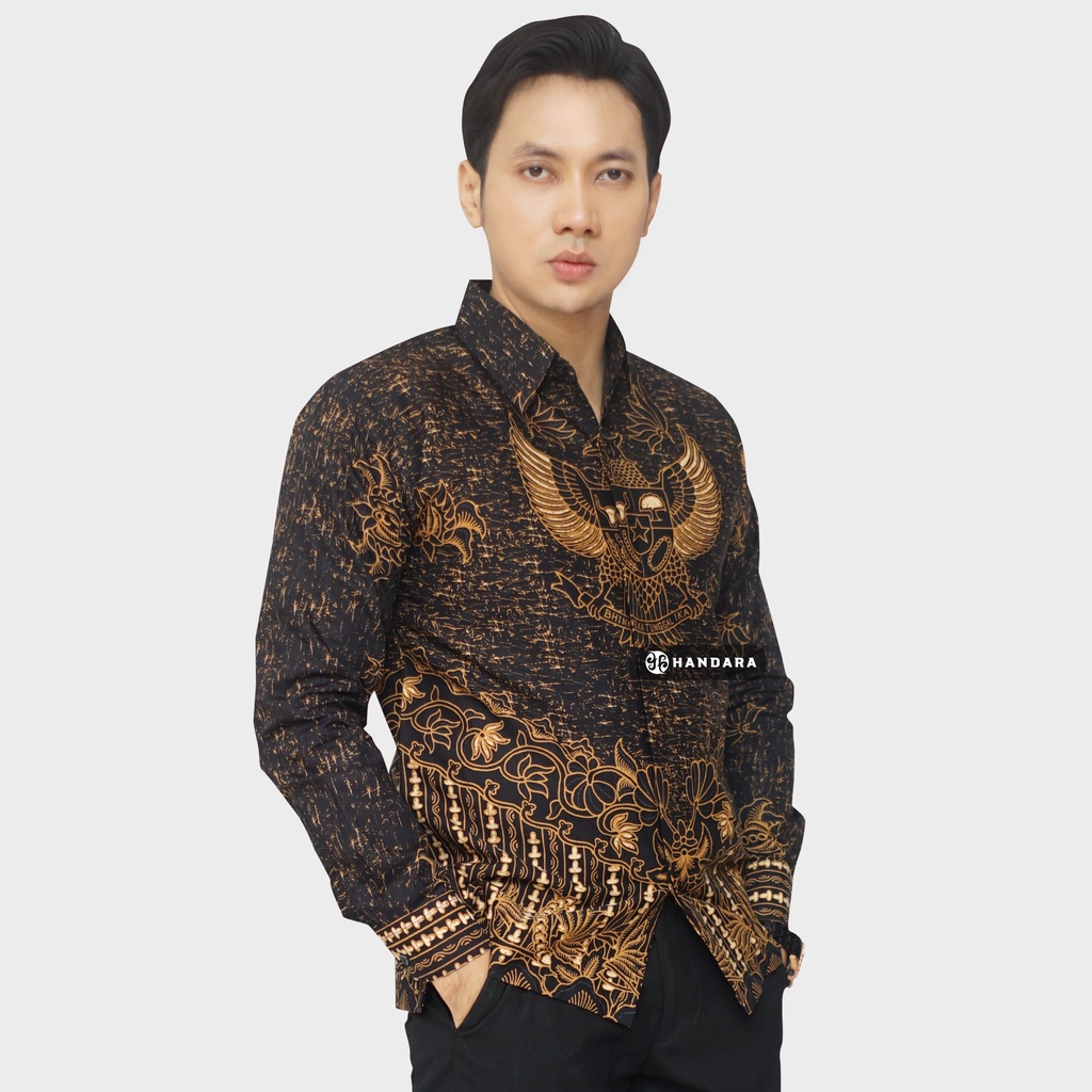 Baju Kemeja Batik Pria Lengan Panjang Slim Fit Premium Modern Full Furing Katun Halus Original Handara Motif Bhinneka Garuda Pancasila HB-259