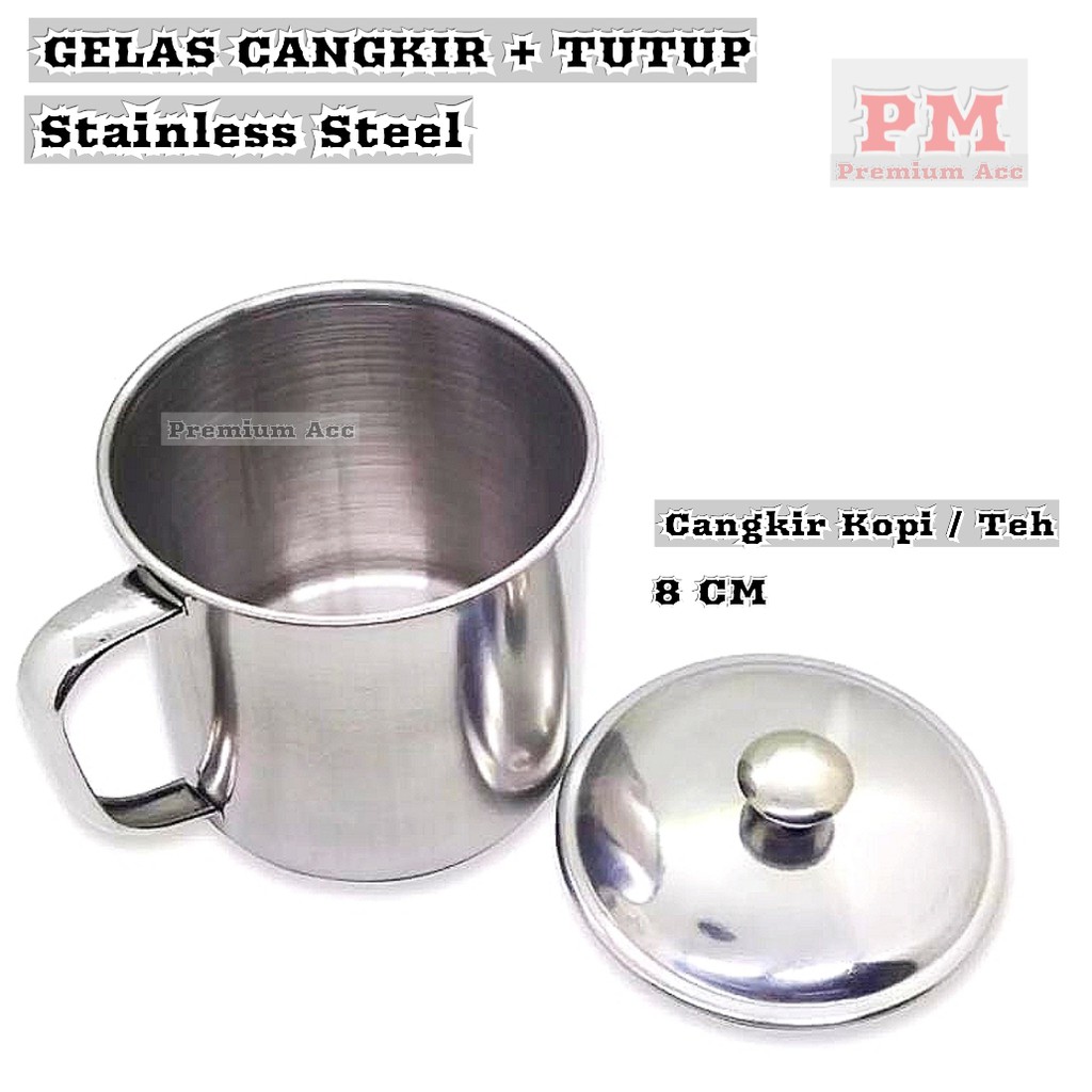 Gelas Kopi Stainless + Tutup - Gelas Mug Cangkir Peralatan Minum Kopi Dan Teh Tahan Panas