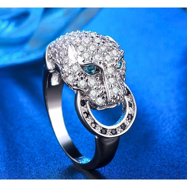 Cincin Lapis Emas Putih Berlian Wanita Imitasi Kepala Singa - BR123