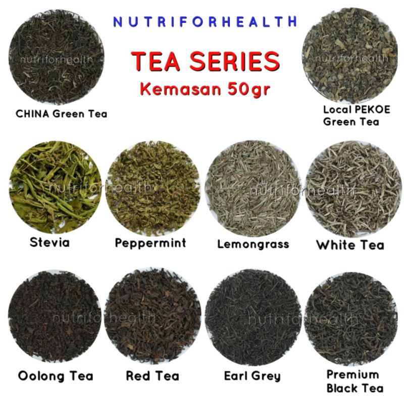 (50gr) TEA SERIES Teh Hijau Peppermint Stevia Oolong Grentea Earl Grey Black Tea Lemongrass