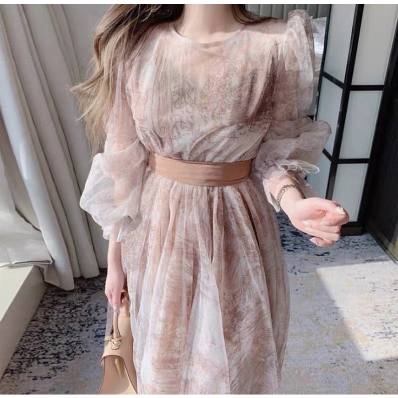 [𝗥𝗘𝗔𝗗𝗬] ETHEL COUTURE - Ferreira Belt Dress / Terusan Wanita Maxi Hijab Muslim Furing Cokelat Biru L