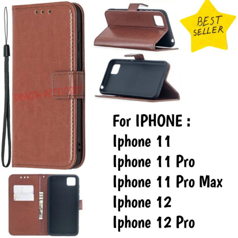 Flip Kulit Iphone 11 Pro Max 12 Pro 6.1 Leather Case Sarung Dompet Casing Wallet Book Cover