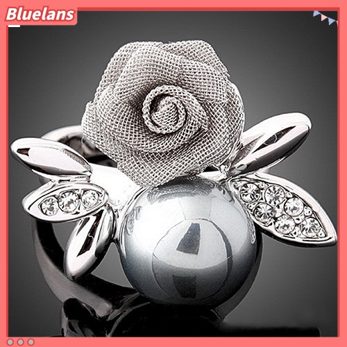 Bluelans Cincin Lapis Emas 9K Hias Mutiara Kristal Imitasi Untuk Wanita