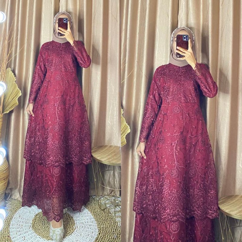 Gamis Tingkat Qirani Busui Friendly Kebaya Kondangan Baju Gamis Tulle Seragamn Kondangan Kebaya Pest