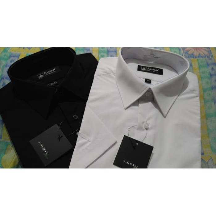 Kemeja Alisan Putih Polos Pendek / Kemeja Alisan Hitam Polos Pendek