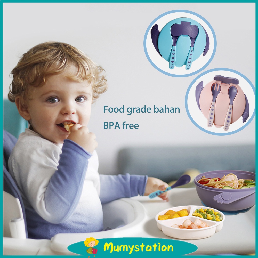 Mumystation tempat mangkok makan bayi anak set mangkuk makan anak anti tumpah BPA free