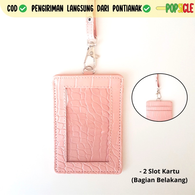 

ID Card Flashee Croco Warna Pink Name Tag Card Holder Crocodile Kulit Lanyard Kerja Kulit PU Leather Lanyard