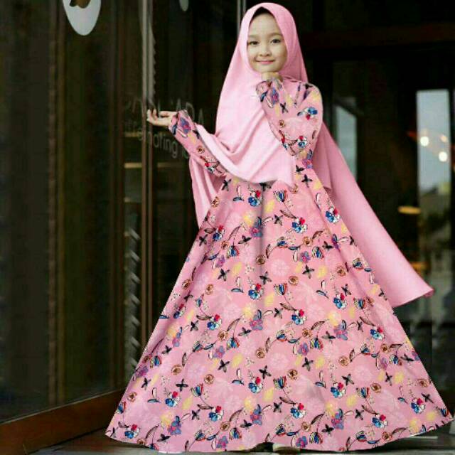 Set Gamis Anak Plus Bergo Motif Capung