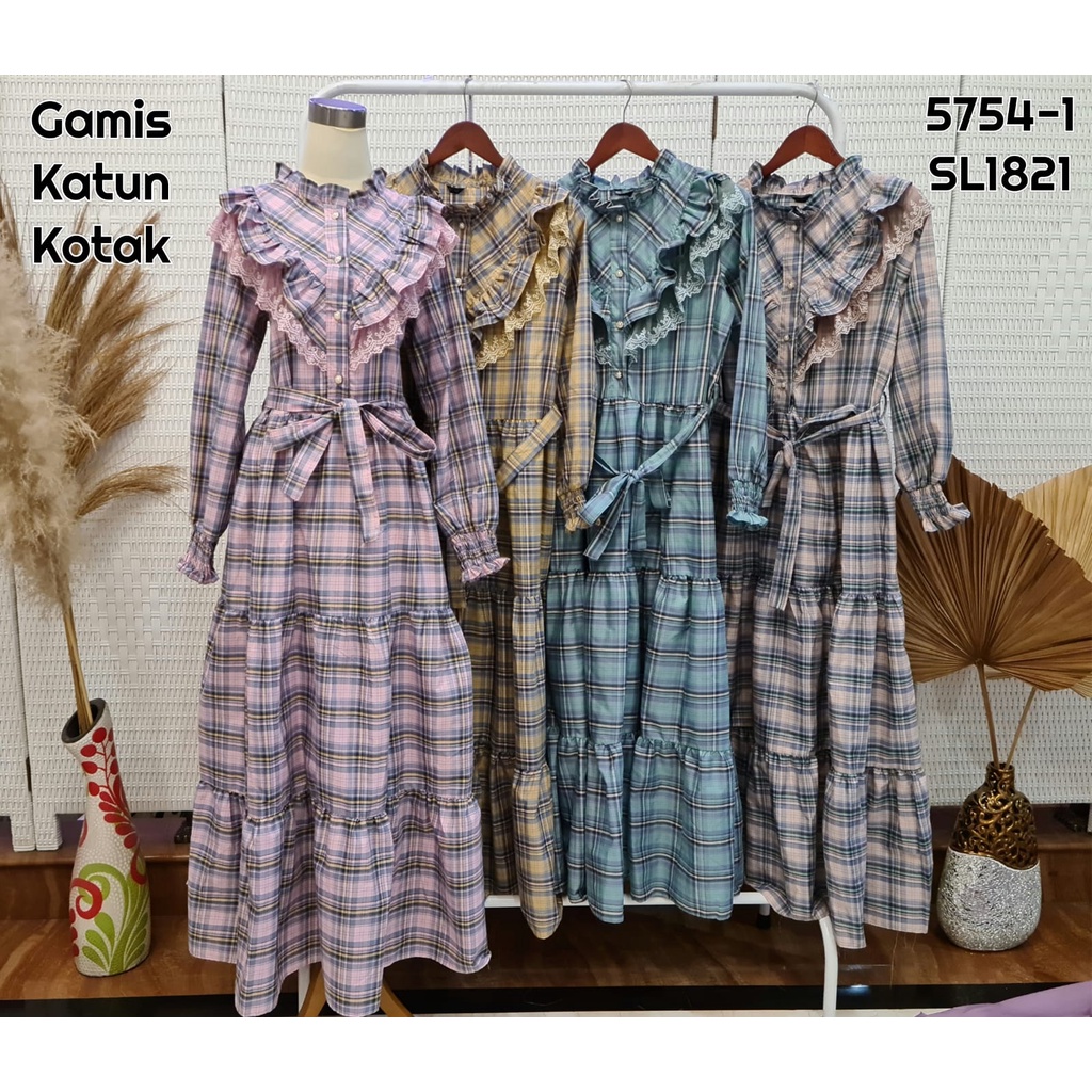 Gamis katun renda kotak import
