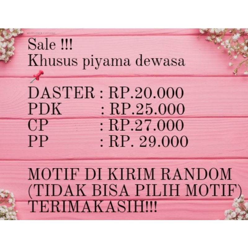 PIYAMA DEWASA MOTIF KARAKTER DAN BUNGA RAYON KATUN  RANDOM TIDAK BISA PILIH MOTIF