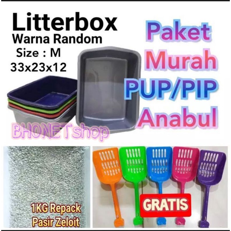 1Set Toilet Anabul Paket Murah Bak+sekup&amp;1kg pasir zeolit